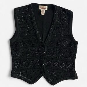 Vintage black beaded knit vest